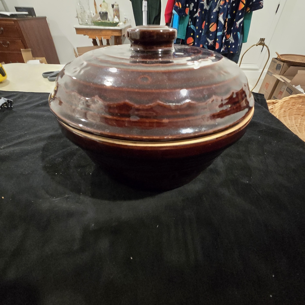 Brown Ceramic Lidded Bowl 10"  Over Proof Marcrest